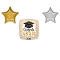 Loonballoon Graduation Grad Theme Balloon Set, Standard Congrats Grad Ribbed Lines Balloon, Star Foil 87262